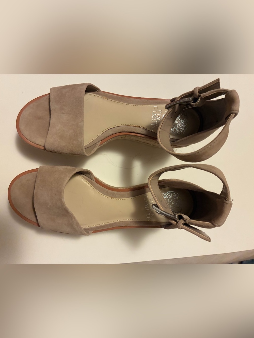 Vince Camuto Suede Ankle-Strap Sandals in Taupe